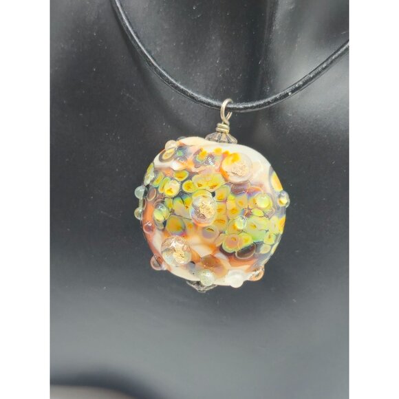 Hand Blown Art Glass Pendant Necklace Silver & Gold Nuggets 24g Artisan Lampwork - Picture 5 of 7